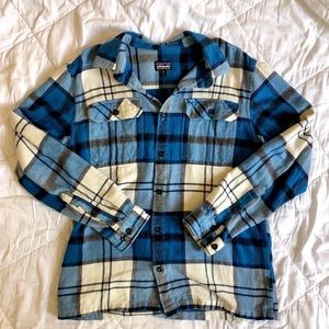 Patagonia Blue and White Cotton Fjord Flannel